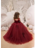 Maroon Lace Applique Tulle Keyhole Corset Back Flower Girl Dress
